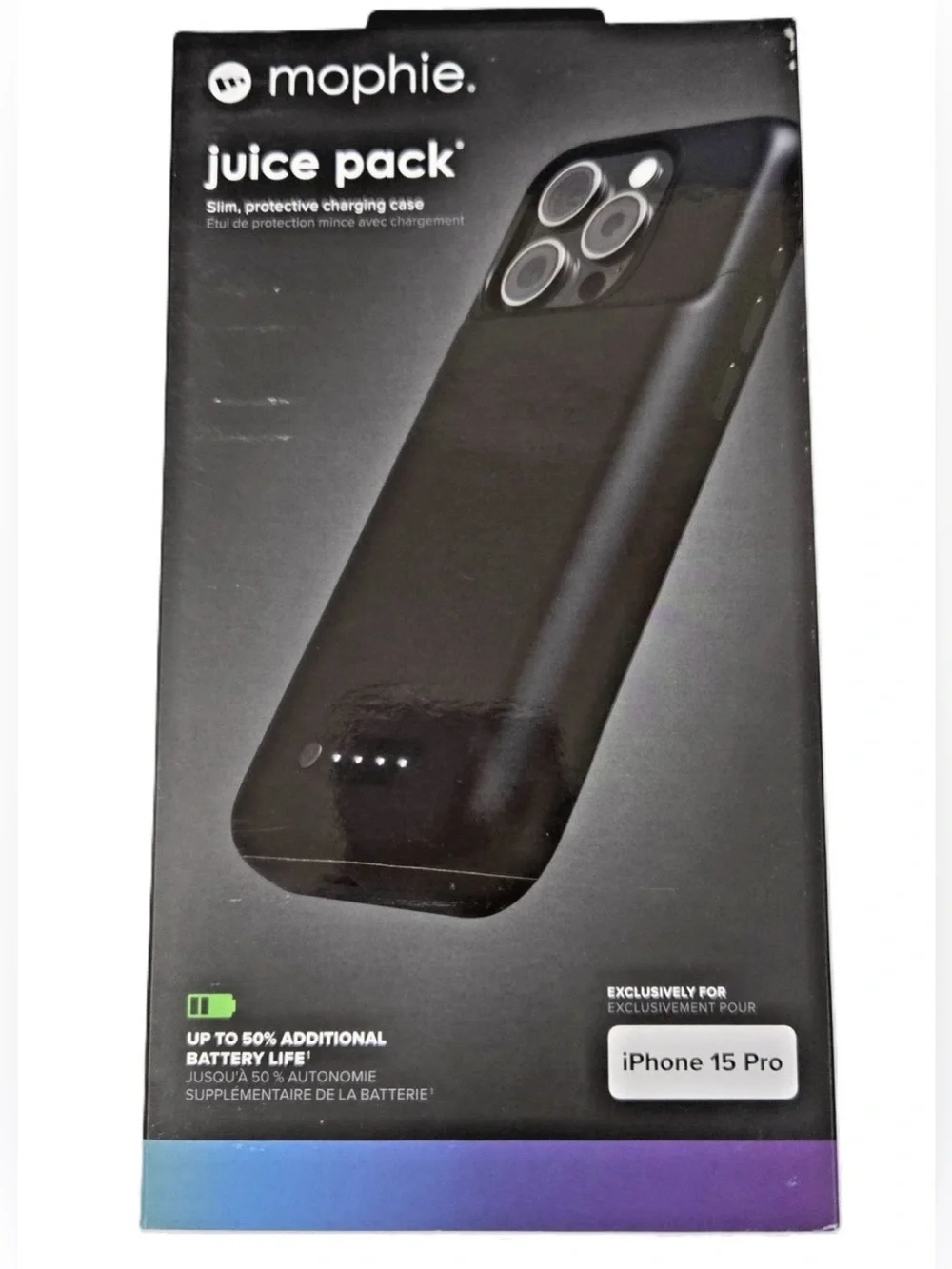 Mophie Juice Pack Battery iPhone 15 Pro Case Black 2400 mAh USB-C Drop Protect